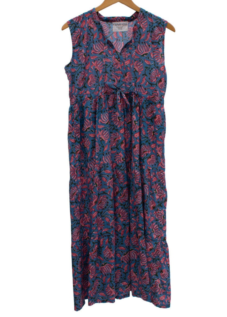 Women's Sleeveless Dress - Handblock Print Dress - Sleeveless Long Midi