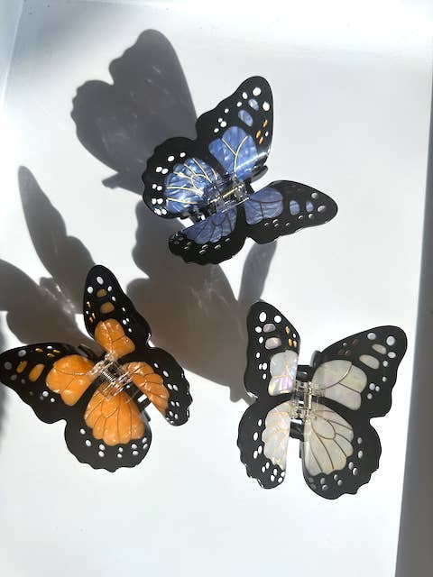 Solar Eclipse - Hand-painted Monarch Butterfly Claw Hair Clip
