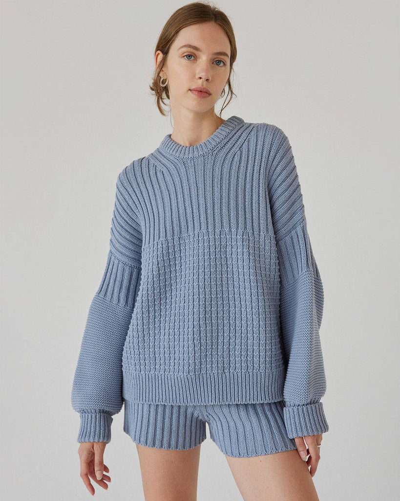 Delčia Chunky Knit Sweater - blue chunky sweater