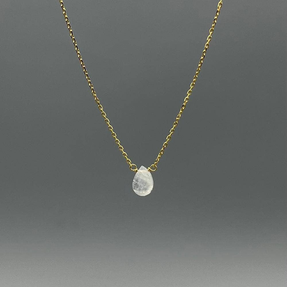 Dainty Moonstone Gemstone Drop Necklace - Gold Chain Necklace