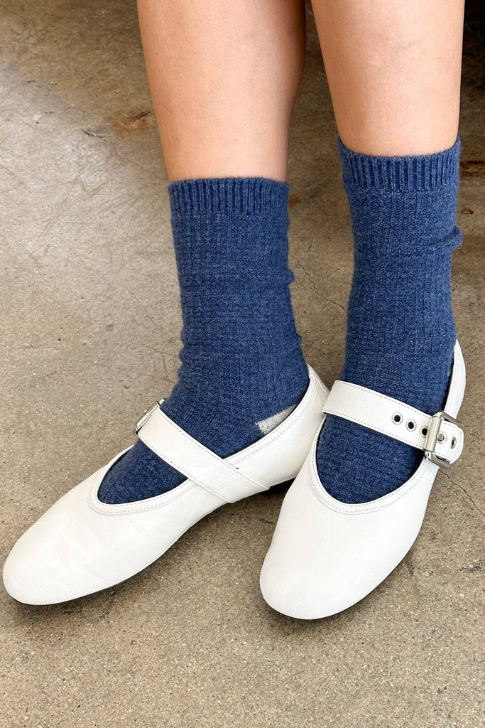 Le Bon Shoppe - Wool Waffled Socks - Denim Blue Waffle Socks