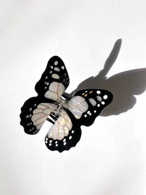 Solar Eclipse - Hand-painted Monarch Butterfly Claw Hair Clip White Butterfly