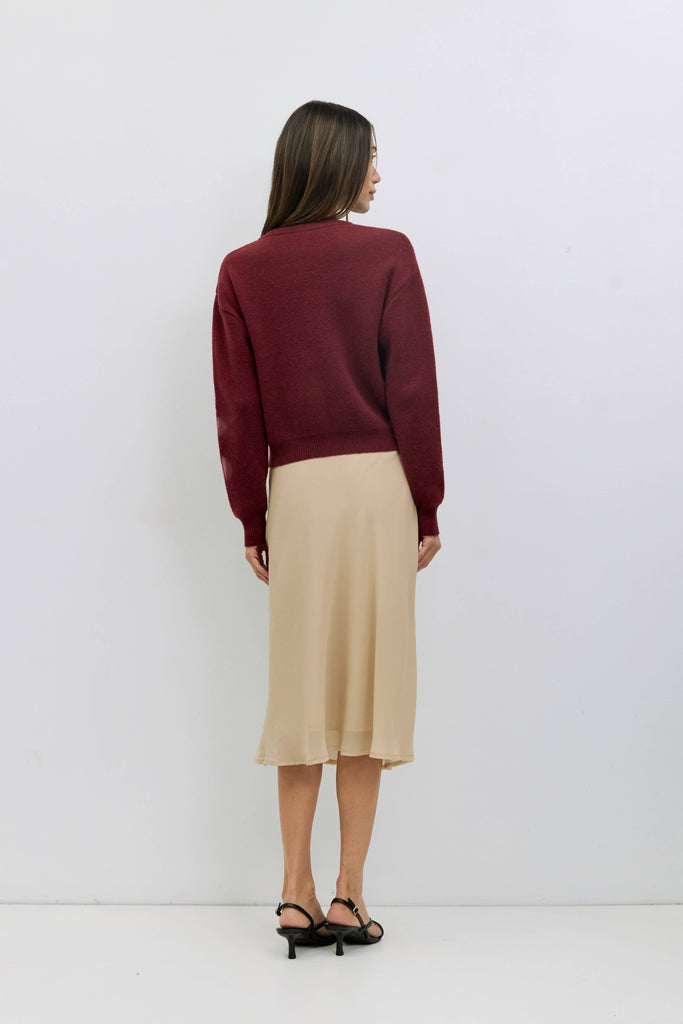 The Malin Burgundy Cropped Button-Down Cardigan