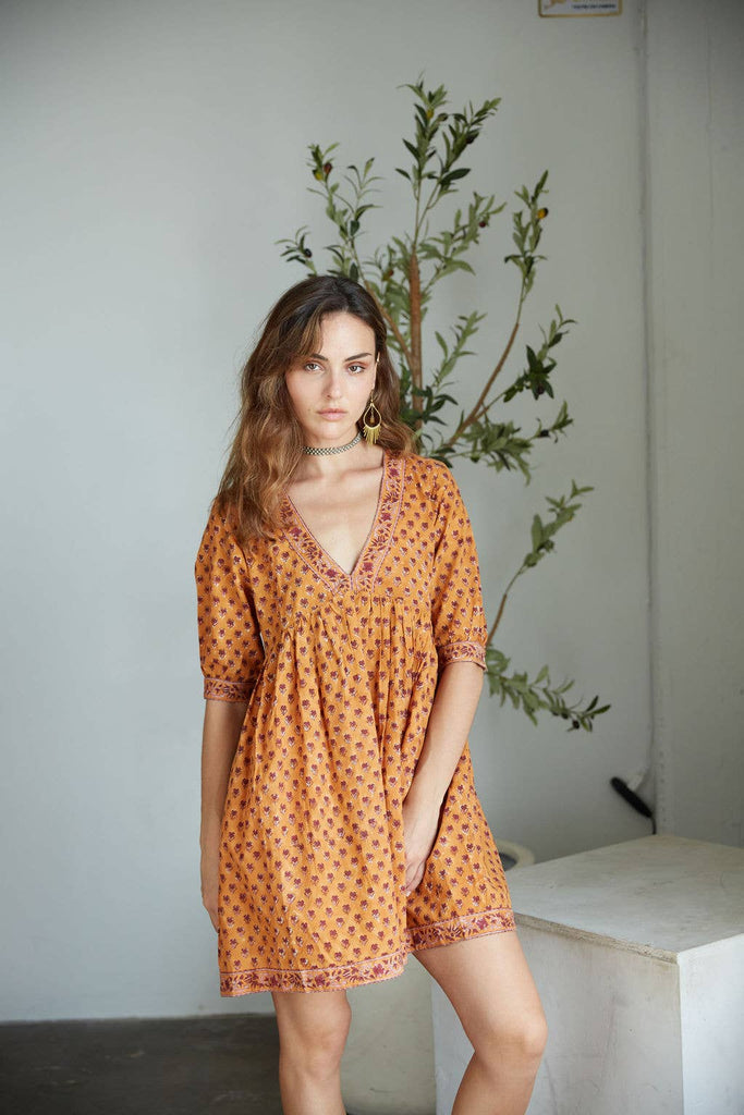 The Fox and The Mermaid - Maile Block Printed Cotton Mini-Dress