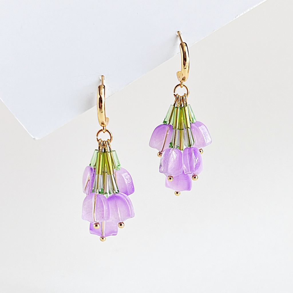 Yellow Dots Studio - Upside Down Purple Tulip Bouquet Earrings | Beaded Earrings