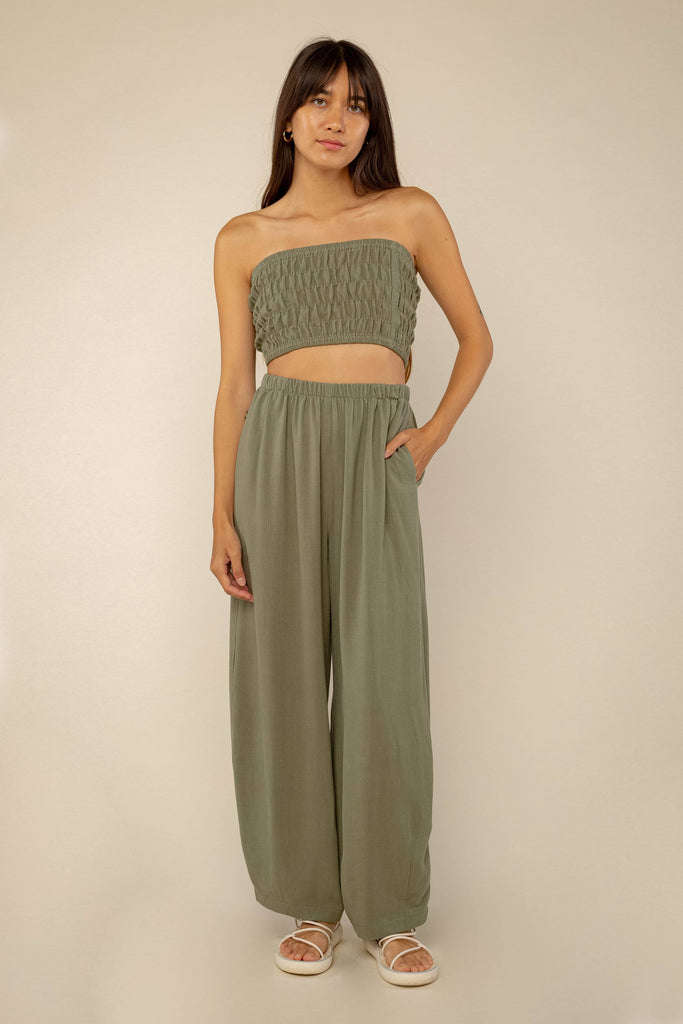 NLT - Linen Lantern Pant | Mid Rise Barrel Pant - Sage 