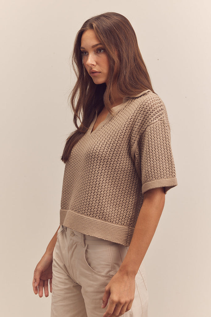 amente - Collar Textured Sweater Top