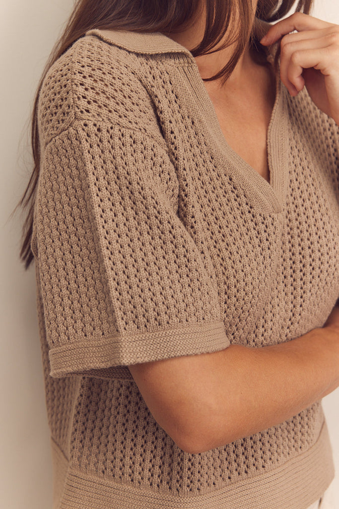 Collar Textured Sweater Top