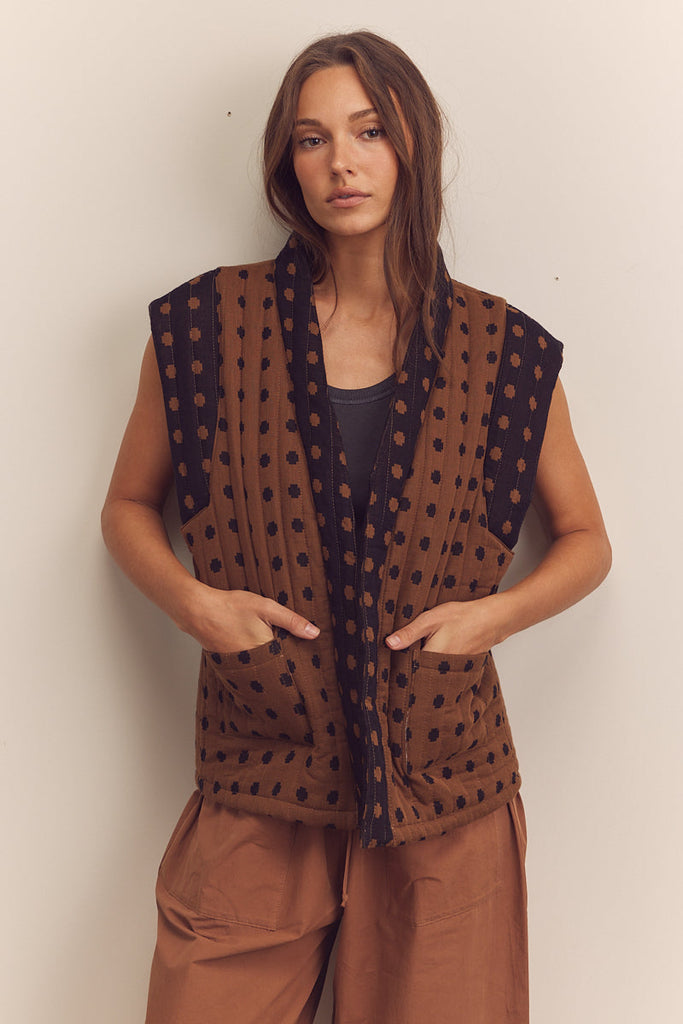 amente cotton Quilted Tie Waist Vest