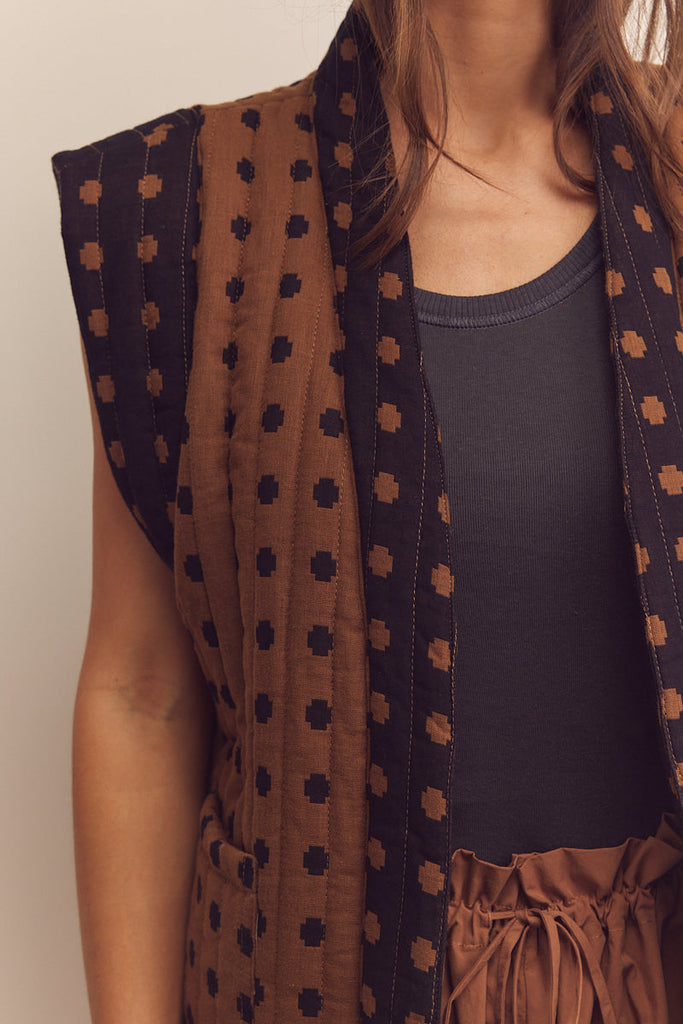 Amente Mocha Quilted Tie Waist Vest