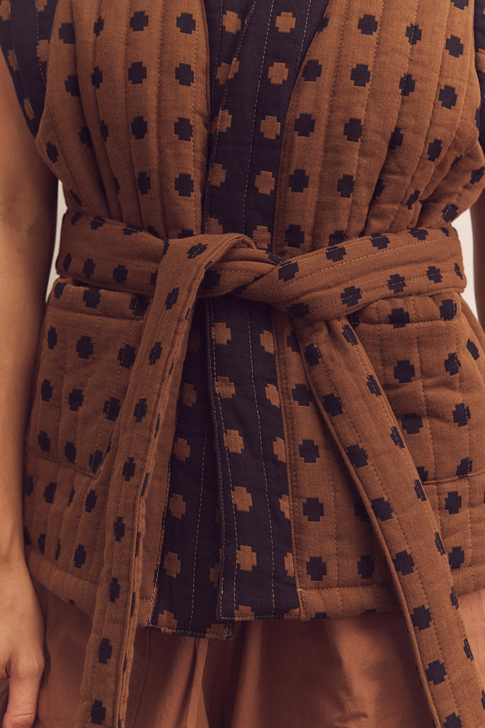 Quilted Tie Waist Vest - tie detail