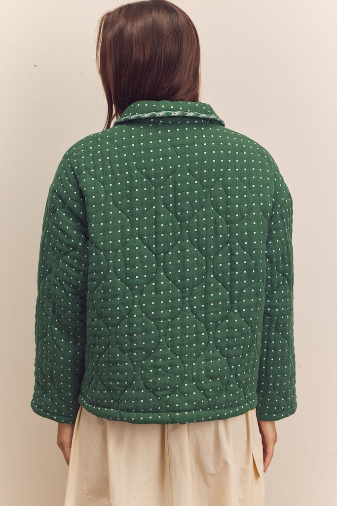 Quilted Round Collar Button Down Jacket