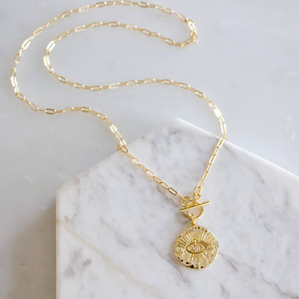 CZ Protective Eye Paperclip Necklace 