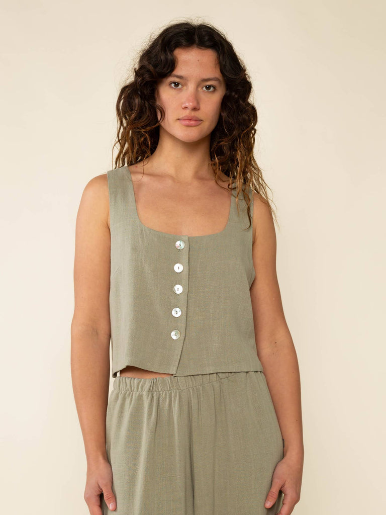 NLT - Square Neck Linen Vest Sage Green Tank Vest