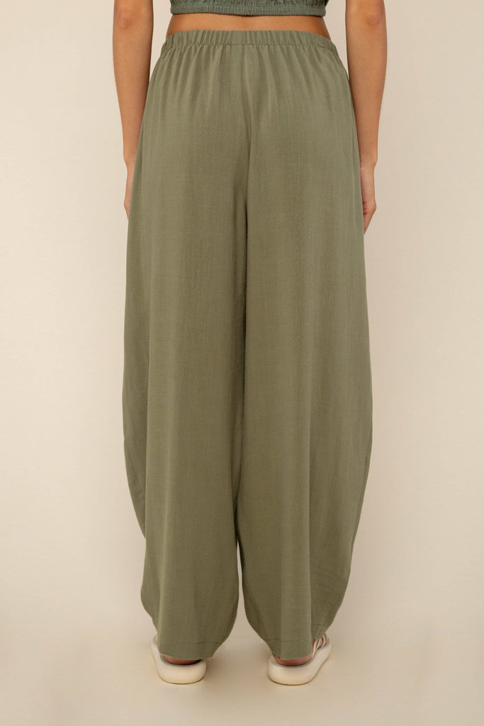 NLT - Linen Lantern Pant | Mid Rise Barrel Pant Sage