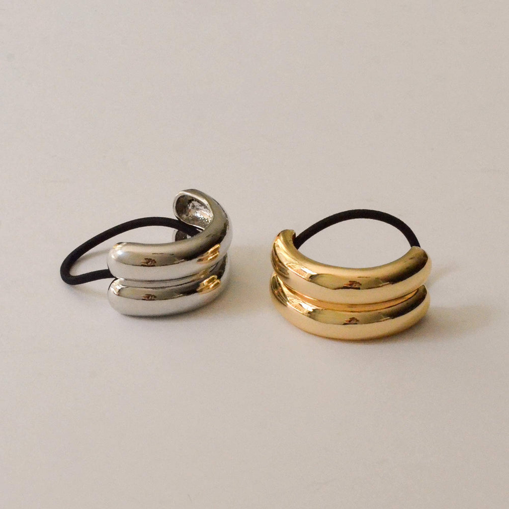 nar'sha - Wide Double Arch Metal Ponytail Hair Tie | Silver