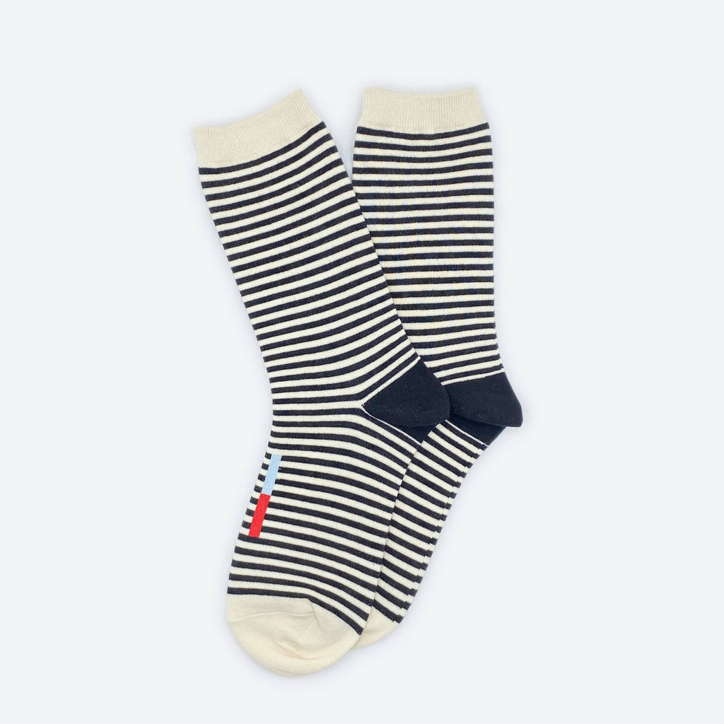 Hooray Sock Co. - Cole Black and White Striped Crew Socks