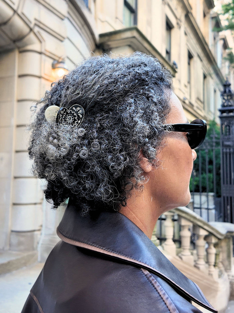 Solar Eclipse - Hand-painted Mini Paisley Heart Claw Hair Clip