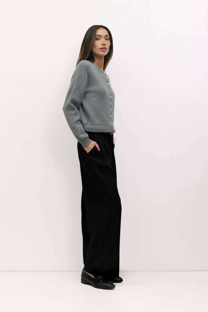 The Malin Heather Grey Cropped Button-Down Cardigan