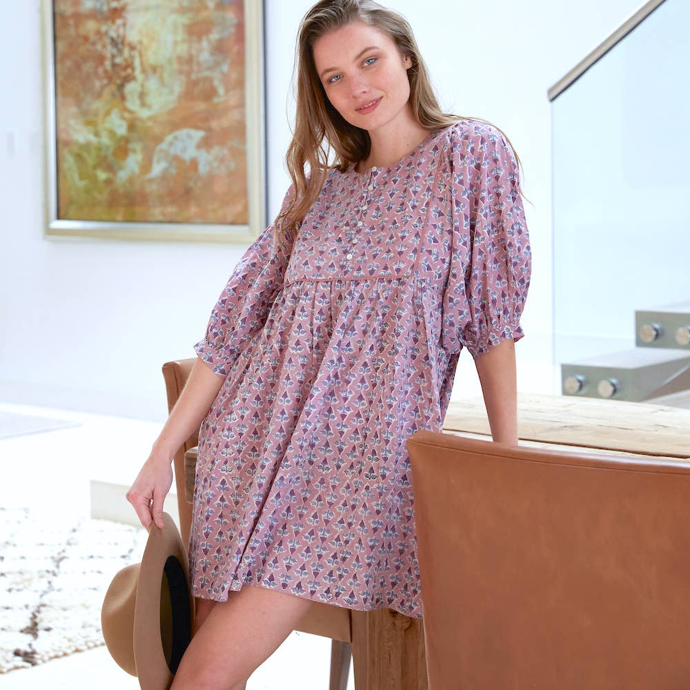 The Fox and The Mermaid - Block Printed Cotton Balloon Sleeve Dress