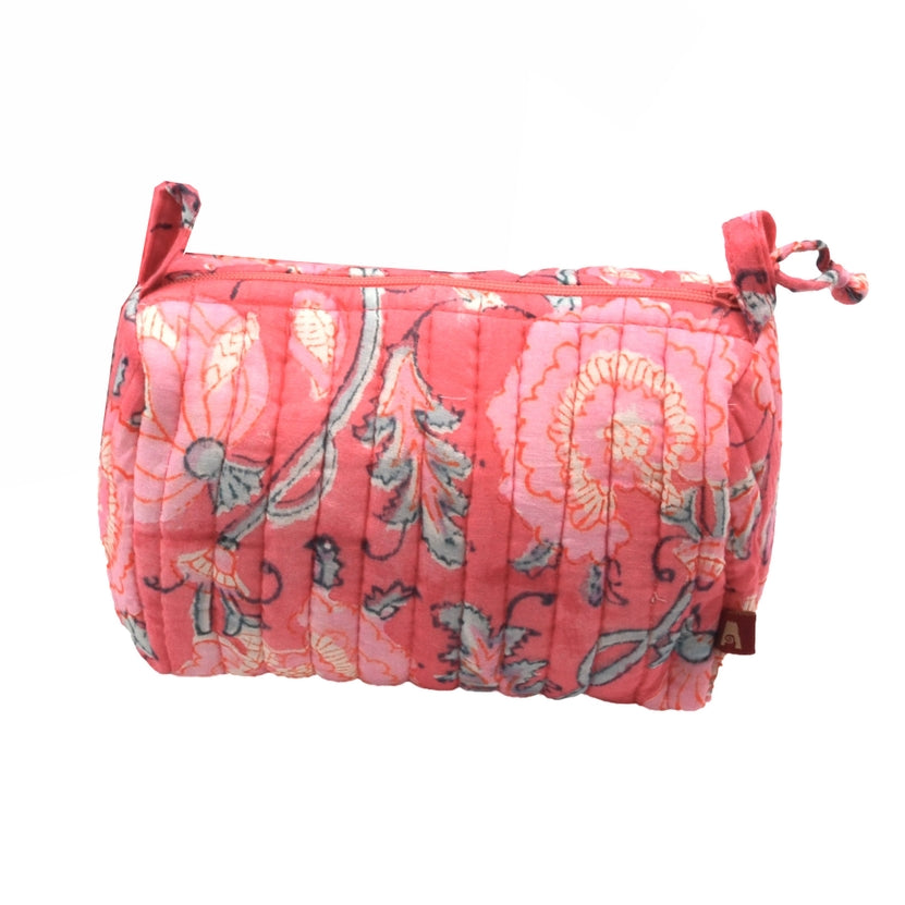 Peony Bloom Pink Hand block PrintedTravel Pouch
