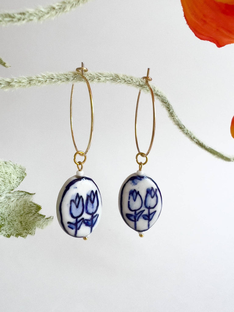 Yellow Dots Studio - Blue Tulips Hoop Earrings