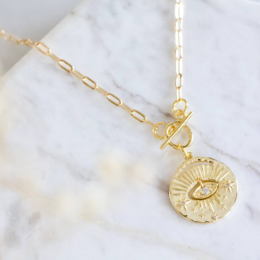 CZ Protective Eye Paperclip Necklace 