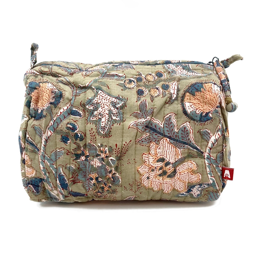 Serenity Green Hand Block Print Travel Pouch Bag