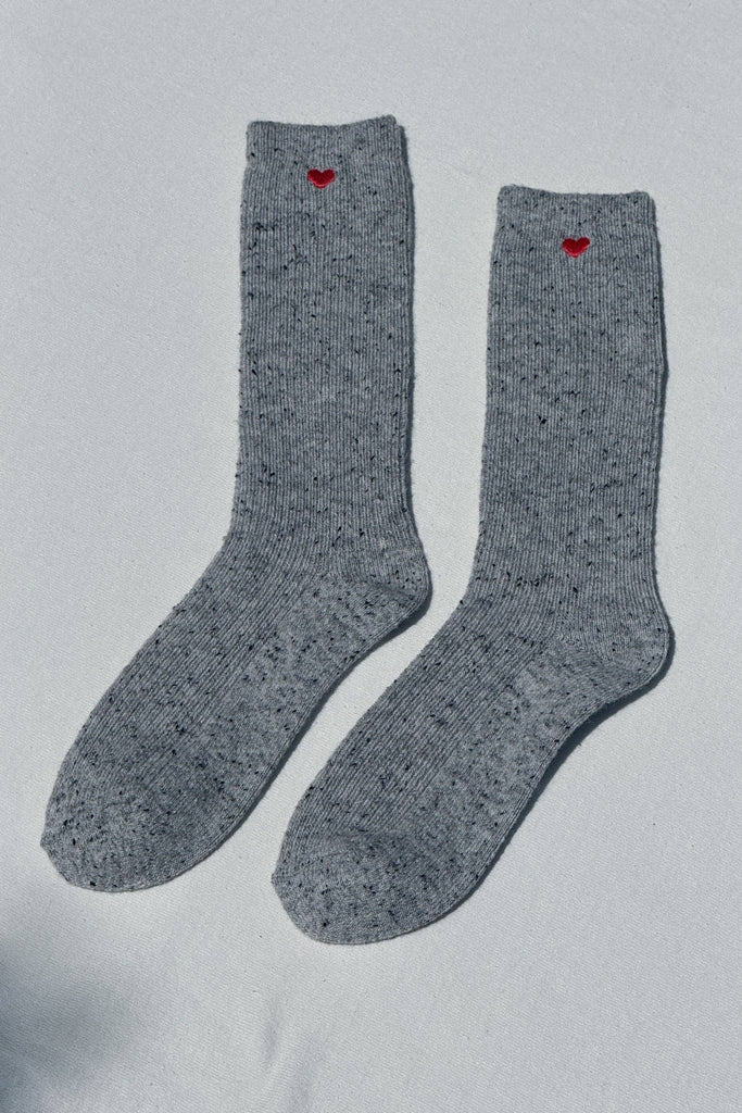 Le Bon Shoppe - Embroidered Snow Socks - Cookies and Cream Heart Embroidery 