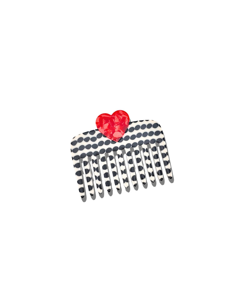 Solar Eclipse - Hand-painted Polka Dot Heart Pocket Comb