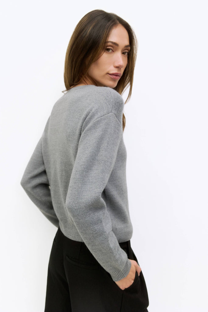 The Malin Heather Grey Cropped Button-Down Cardigan