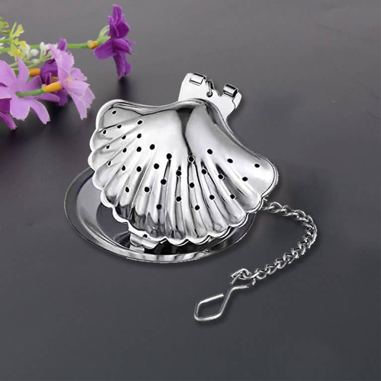 Seashell Stainless Steel Tea Infuser with Drip Tray