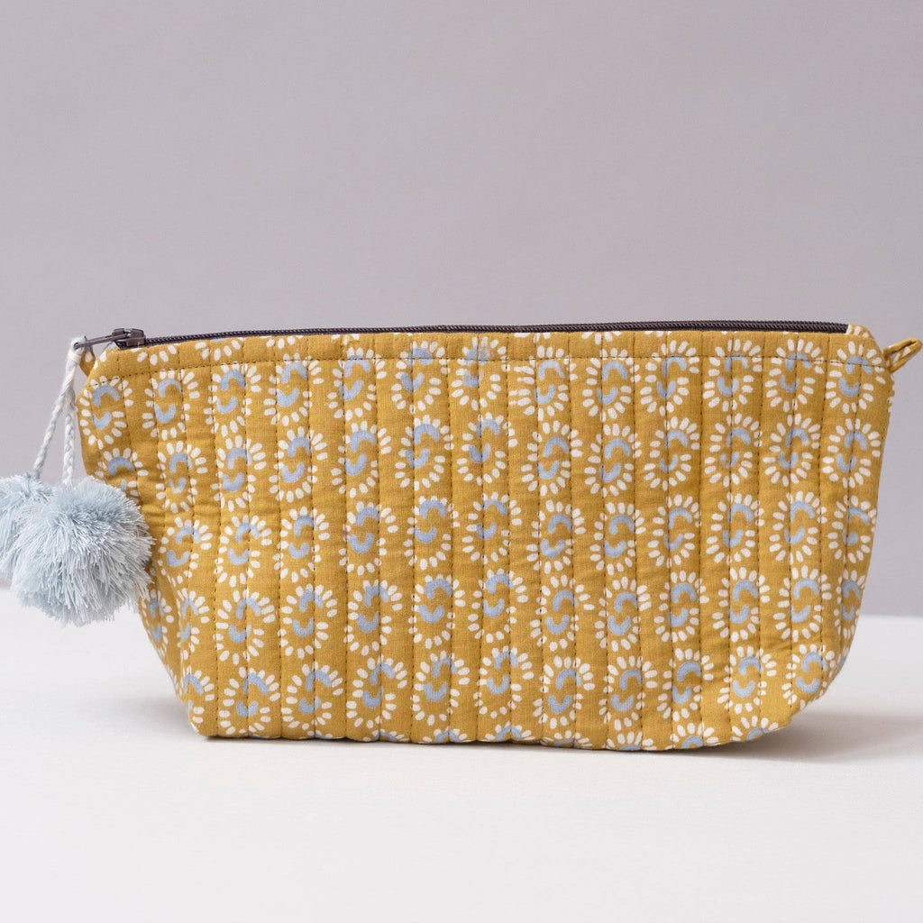 Sunburst Dark Honey Block Printed Makeup Pouch - Cosmetic Bag