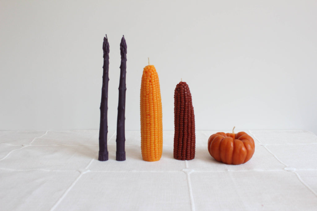 Happy Organics - Purple Asparagus Beeswax Candle Taper Pair