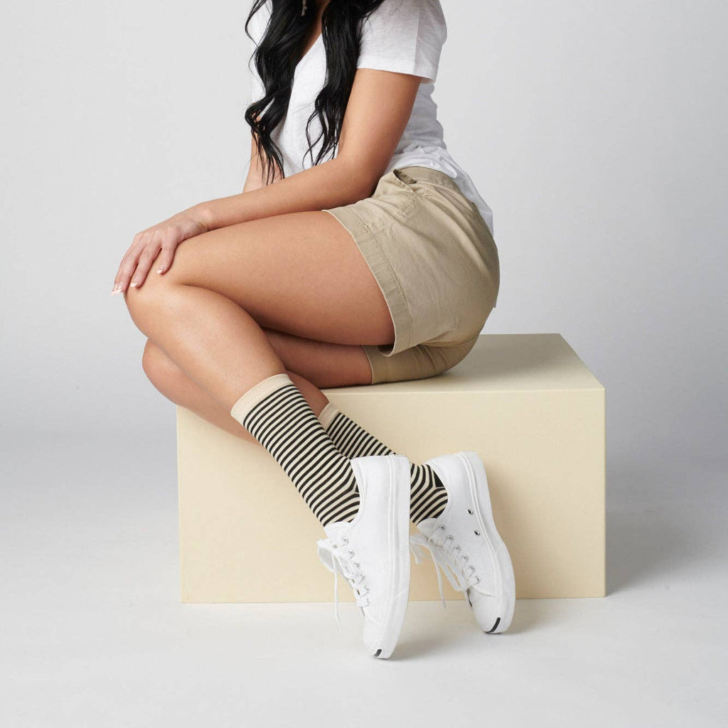 Hooray Sock Co. - Cole Black and White Striped Crew Socks