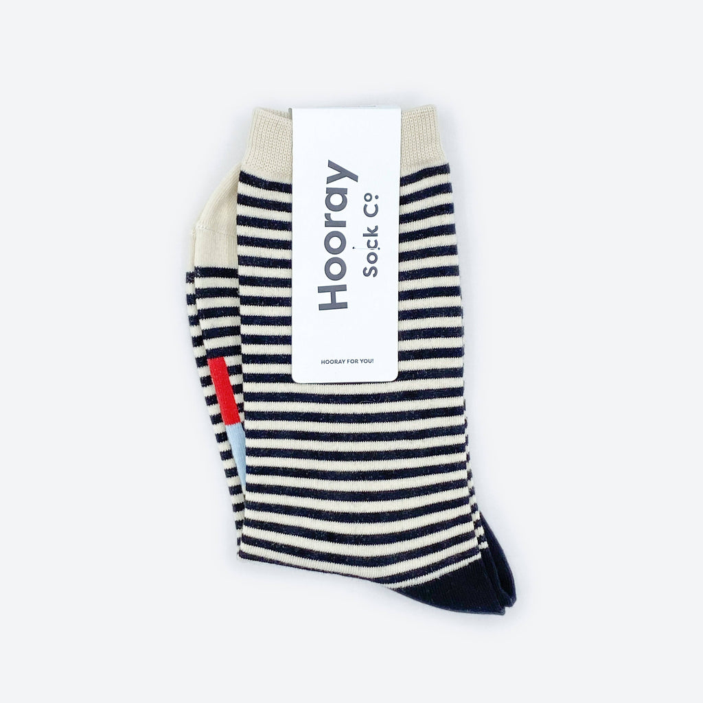 Hooray Sock Co. - Cole Black and White Striped Crew Socks