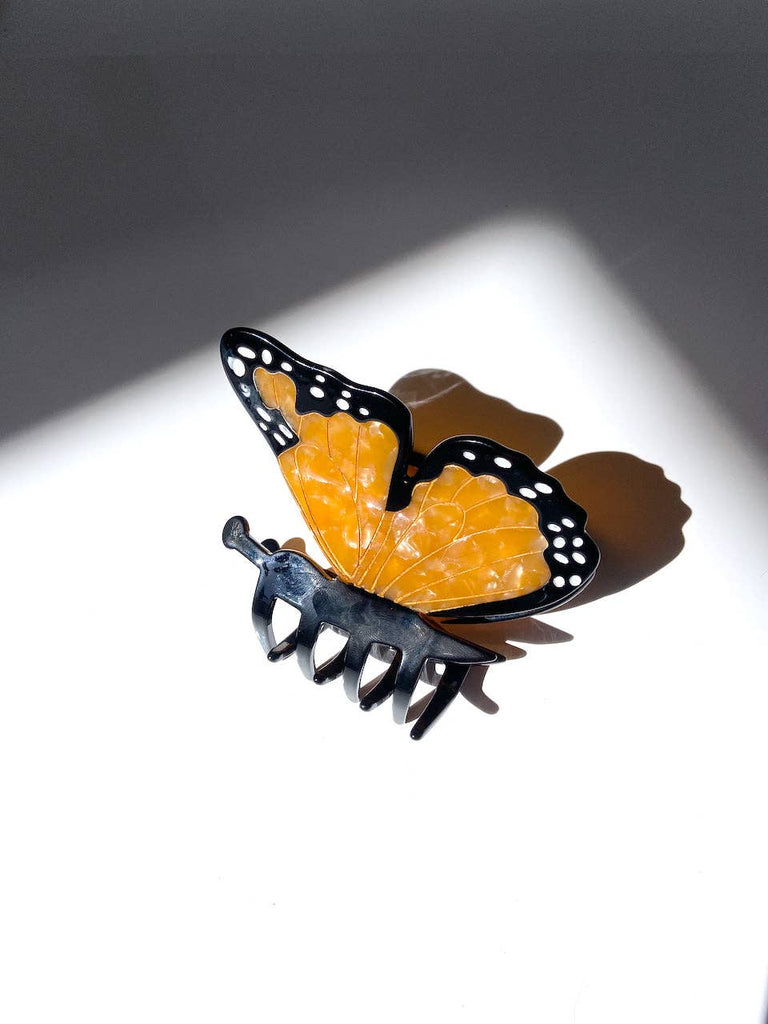 Solar Eclipse - Hand-painted Monarch Butterfly Claw Hair Clip Orange