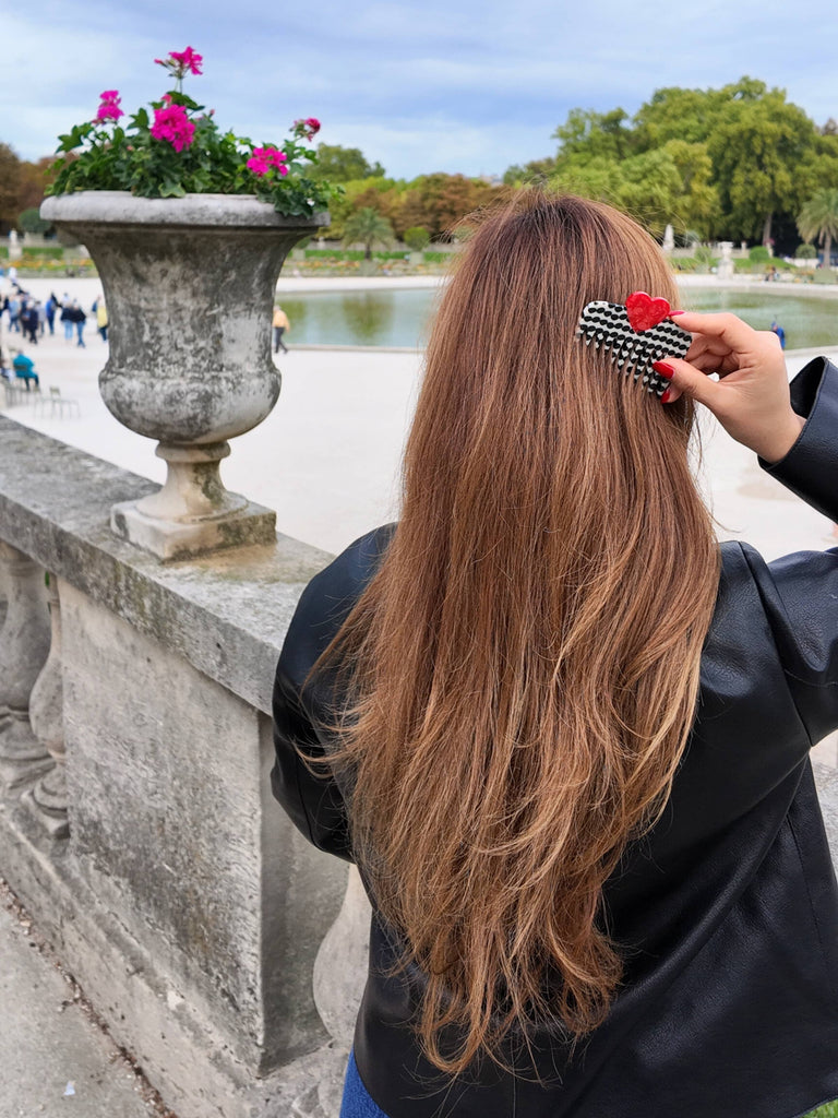 Solar Eclipse - Hand-painted Polka Dot Heart Pocket Comb