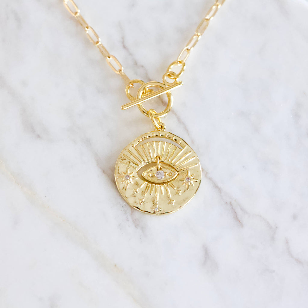 CZ Protective Eye Paperclip Necklace 