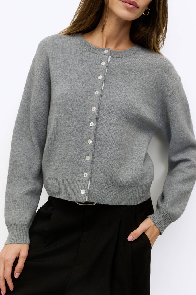 The Malin Heather Grey Cropped Button-Down Cardigan