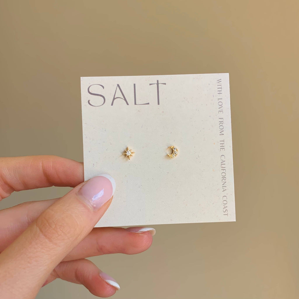 SALT - Gold Dainty Star & Moon Studs