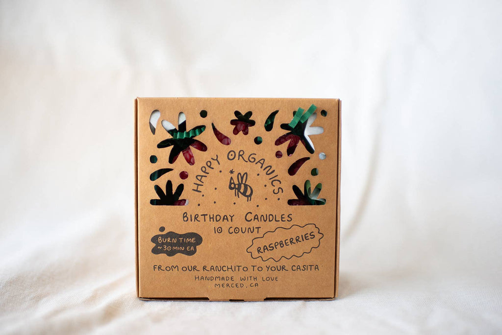 Happy Organics - Beeswax Raspberry Birthday Candles: 10 raspberry candles