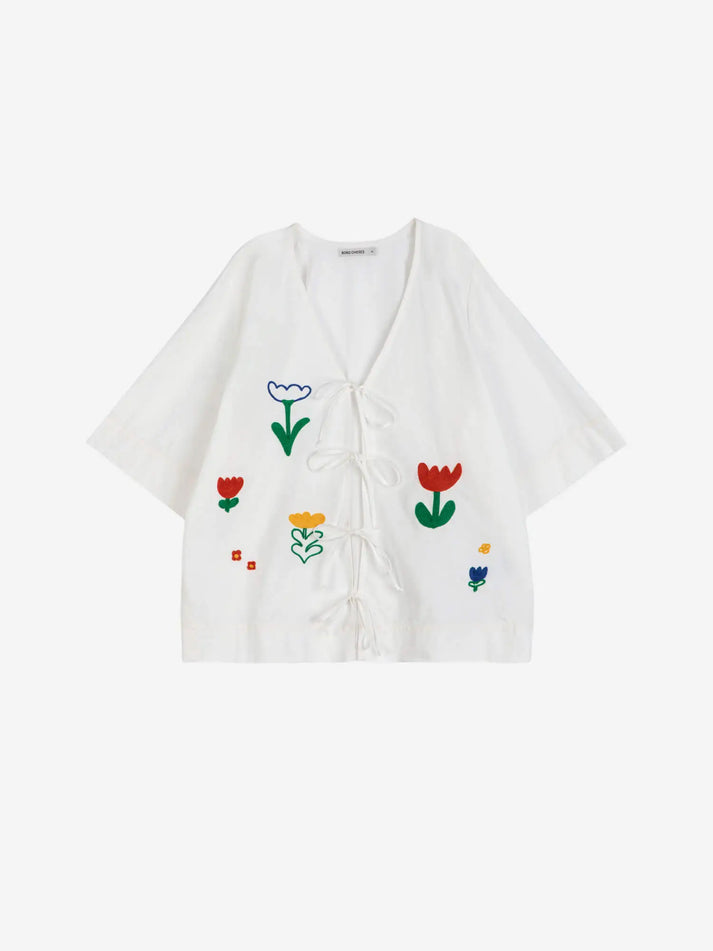 Bobo Choses - Garden Embroidery Tie Blouse - White Tie Blouse