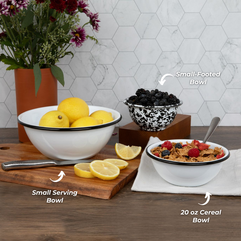 Crow Canyon Home - Splatter Enamelware Small Footed Bowl: Blue & White