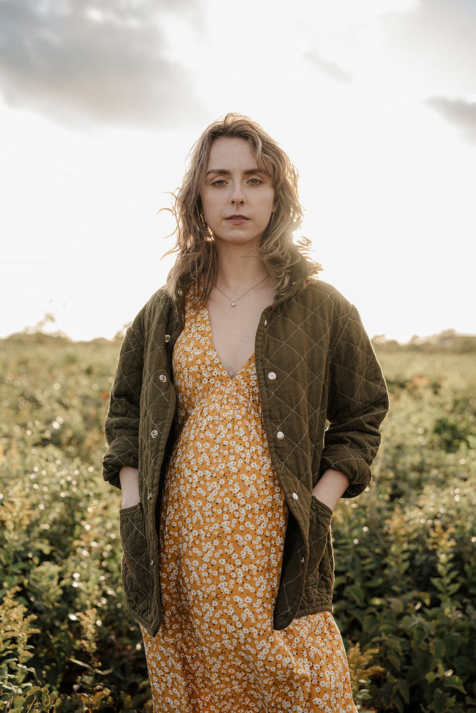 Olive Green Utility Canvas Quilted Snap Unisex Jacket 