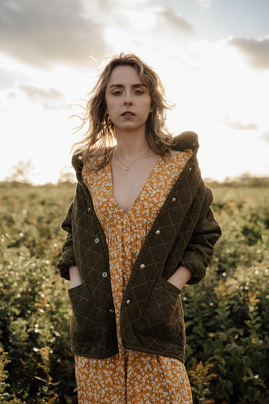Utility Canvas Quilted Snap Unisex Jacket - Olive Green Jacket