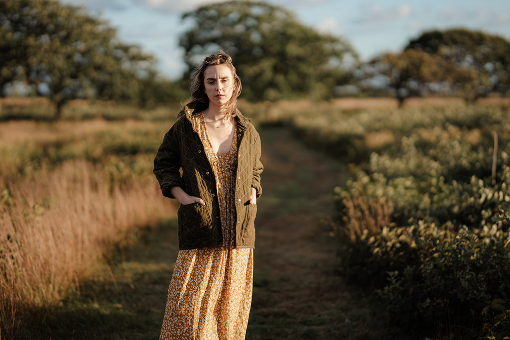 Utility Canvas Quilted Snap Unisex Jacket - Olive Green