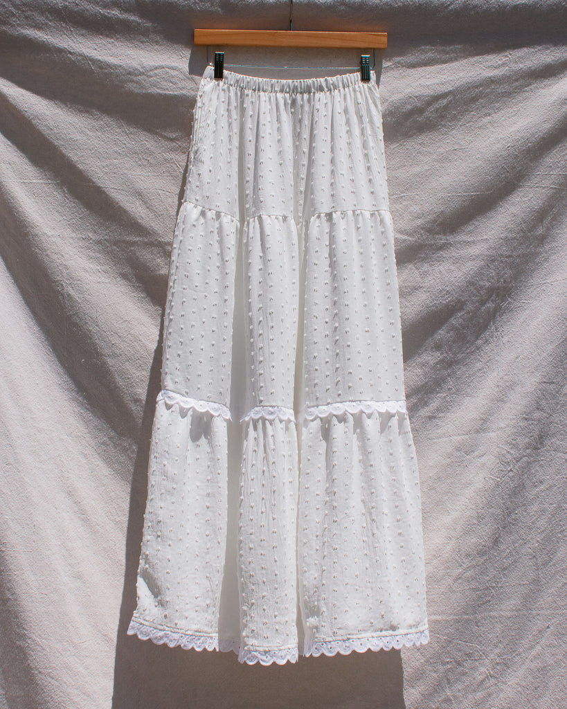 Stella Maxi Tiered Skirt White Boho Skirt Swiss Dot
