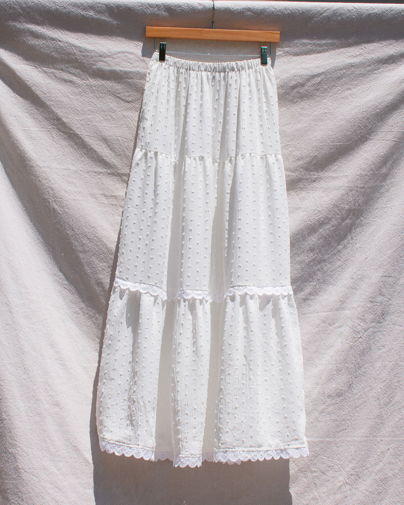 Stella Maxi Tiered Skirt White Boho Skirt Swiss Dot