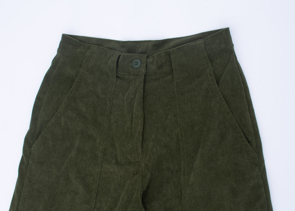 Womens Corduroy Pant - Olive Lindsey Corduroy Pant Waistband Detail